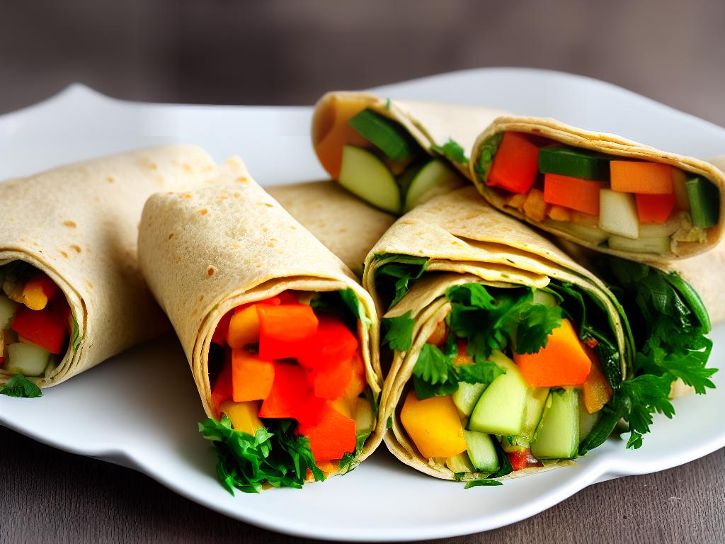 A picture of Starbucks' Veggie Delight Wrap consisting of various vegetables wrapped in a soft flour tortilla.