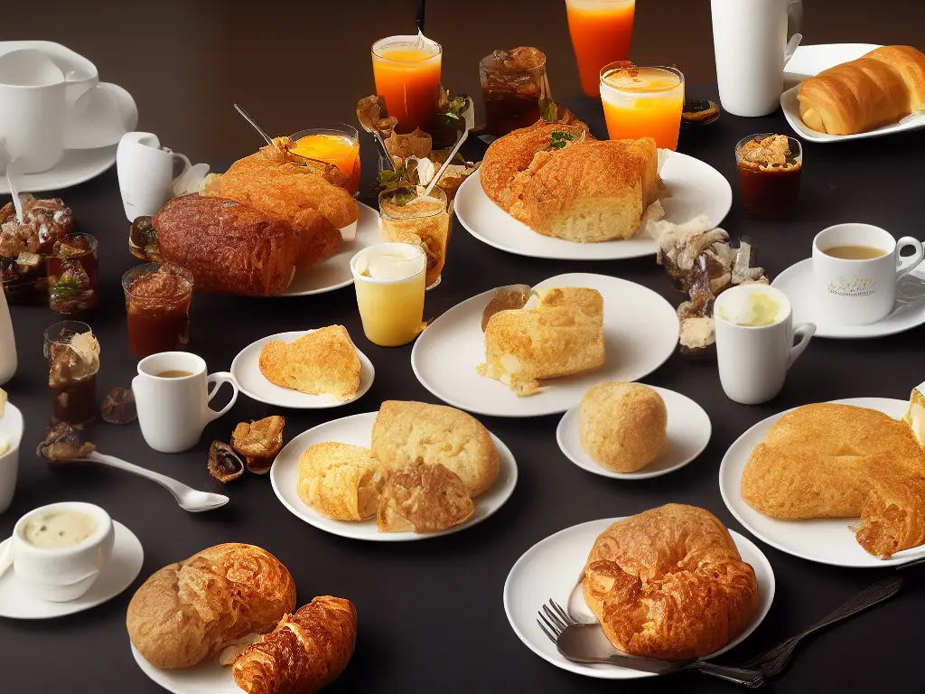 An image of a beautifully presented Starbucks breakfast, showcasing a variety of hot sandwiches and pastries.