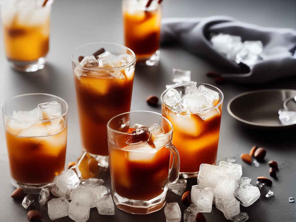 A cup of refreshing iced coffee with ice cubes.