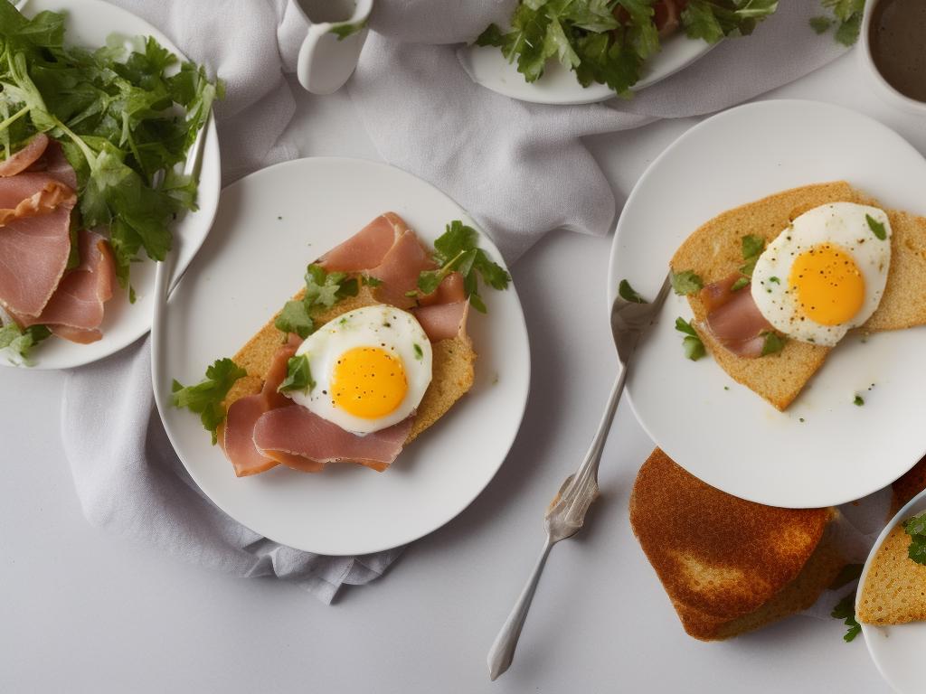 A photo of Starbucks Sous Vide Egg Bites with Cheese and Ham on a white plate with a fork and knife beside them