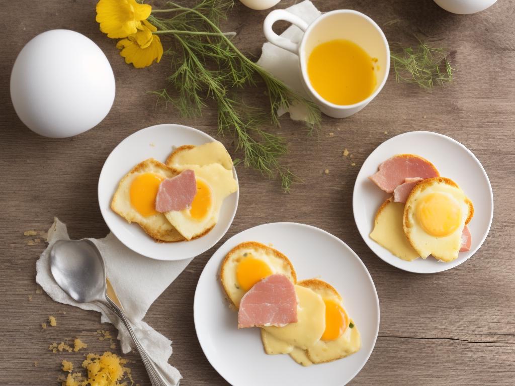Starbucks egg bites with melted cheese and ham in a white ceramic container on a wooden table