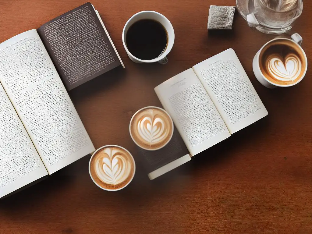 A cup of Starbucks Espresso Macchiato on a table with a book in the background