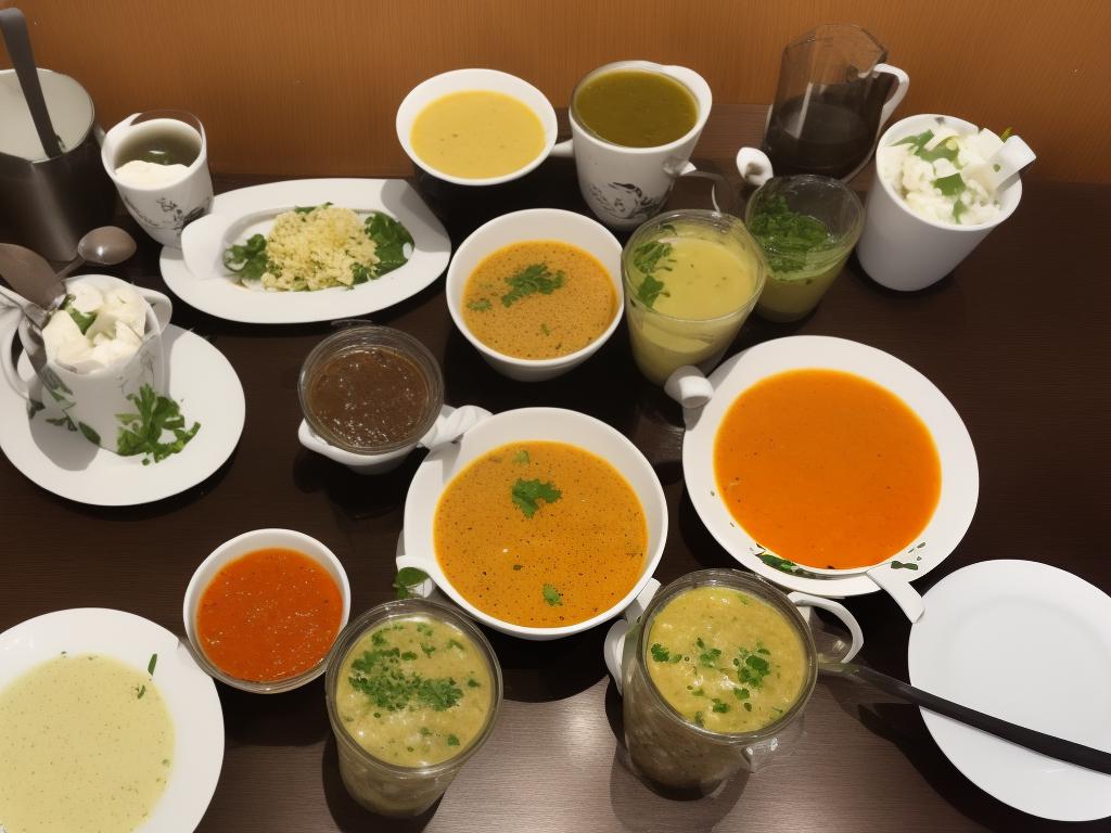 A mix of salads and soup served in a Starbucks cafe.