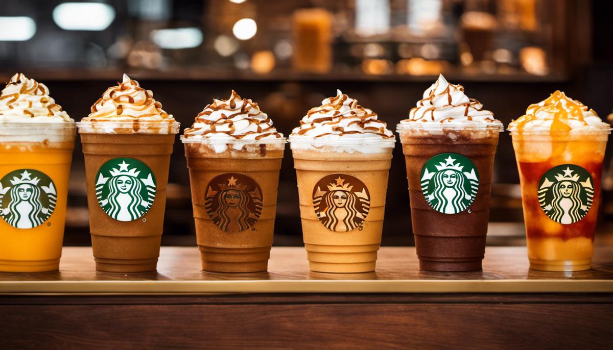 Image of Starbucks Fall Frappuccinos, showcasing their warm hues and stylish presentation, serving as a symbol of the autumn season.