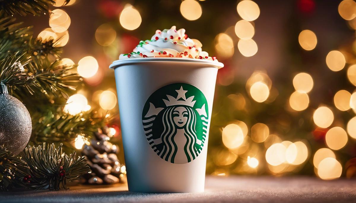 Image of a Starbucks cup in a festive holiday theme