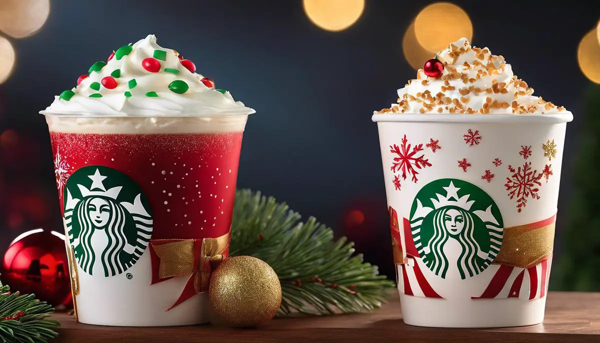 A festive cup of Starbucks holiday drink, showcasing the seasonal cheer and joy.