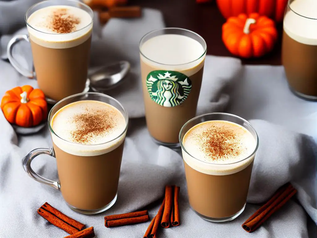 A delicious looking Starbucks Pumpkin Spice Chai Tea Latte served in a cup with the Starbucks logo on it.