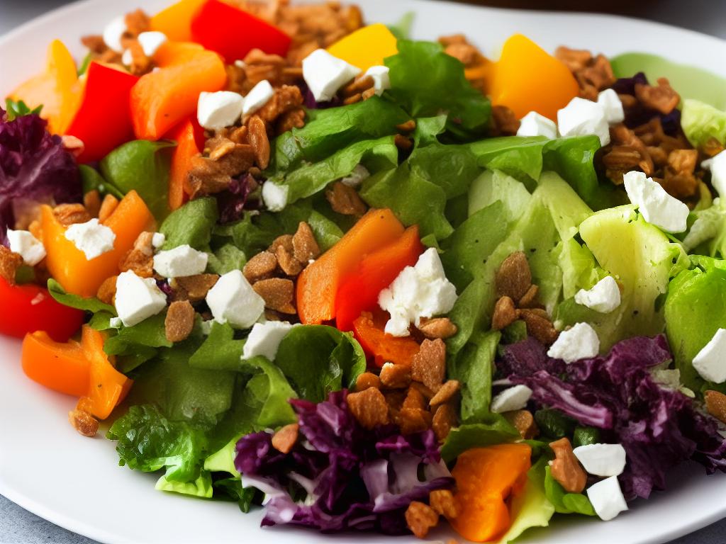 A variety of fresh and colorful salads in a row, served in a diner-style platter.